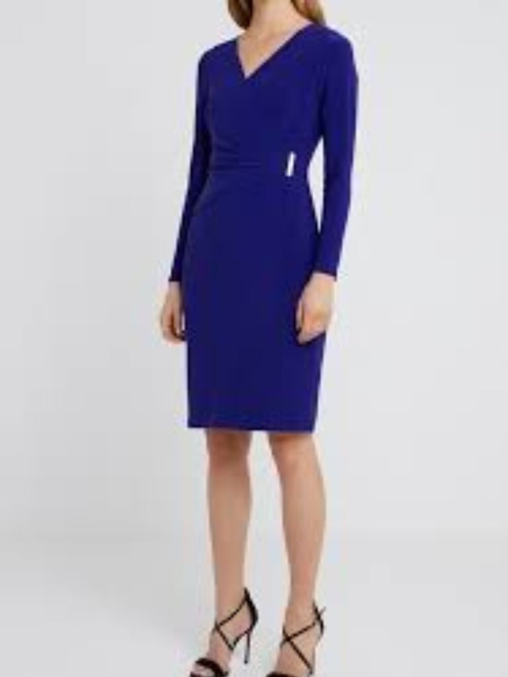 Ralph Lauren Faux-Wrap Jersey Dress With Metal Detail | Royal Blue | Size 14